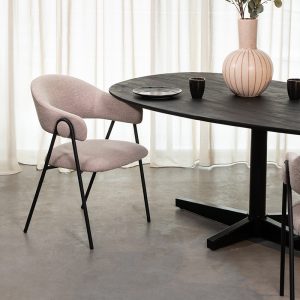 LABEL51 Eetkamerstoel Lowen - Naturel - Boucle - Zwart Metalen Frame