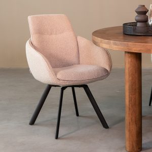 LABEL51 Eetkamerstoel Beauty - Naturel - Boucle - Zwart Metalen Frame