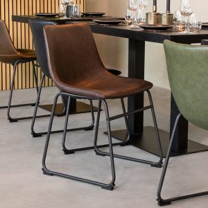 LABEL51 Eetkamerstoel Risto - Bruin - Kunstleder - Zwart Metalen Frame
