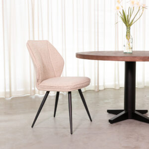 LABEL51 Eetkamerstoel Silvain - Naturel - Boucle - Zwart Metalen Frame