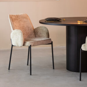 LABEL51 Eetkamerstoel Joni - Beige - Chenille - Zwart Metalen Frame