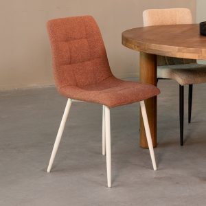 LABEL51 Eetkamerstoel Nino - Terra - Boucle - Wit Metalen Frame