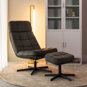 LABEL51 Fauteuil Alvar - Antraciet - Velvet - Incl. Hocker