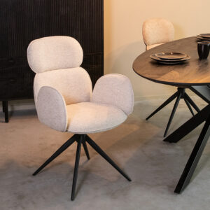 LABEL51 Eetkamerstoel Vidar - Naturel - Boucle - Zwart Metalen Frame