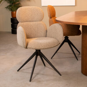 LABEL51 Eetkamerstoel Vidar - Mushroom - Boucle - Zwart Metalen Frame