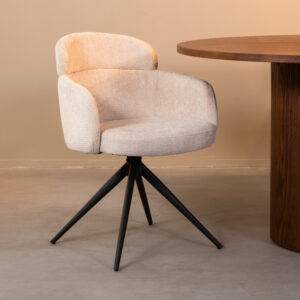 LABEL51 Eetkamerstoel Levi - Naturel - Chenille - Zwart Metalen Frame
