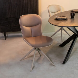 LABEL51 Eetkamerstoel Thorben - Bruin - Kunstleder - Taupe Metalen Frame