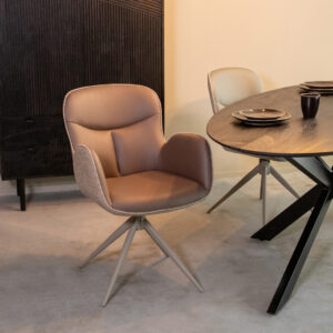 LABEL51 Eetkamerstoel Lasse - Bruin - Kunstleder - Taupe Metalen Frame