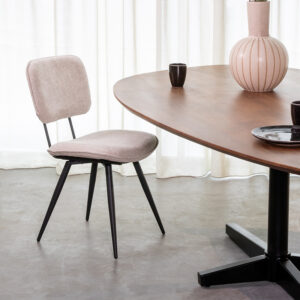 LABEL51 Eetkamerstoel Liva - Naturel - Chenille - Zwart Metalen Frame