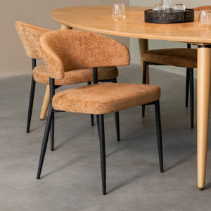 LABEL51 Eetkamerstoel Bliss - Cognac - Chenille - Zwart Metalen Frame