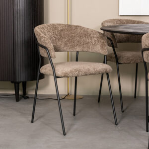 LABEL51 Eetkamerstoel Luuk - Hunter - Chenille - Zwart Metalen Frame