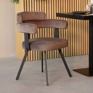 LABEL51 Eetkamerstoel Bardio - Taupe - Velvet - Zwart Metalen Frame