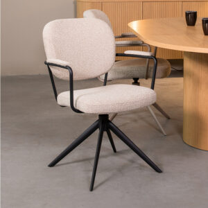 LABEL51 Eetkamerstoel Basel - Naturel - Boucle - Zwart Metalen Frame