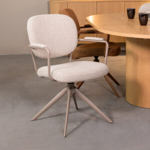 LABEL51 Eetkamerstoel Basel - Naturel - Boucle - Taupe Metalen Frame