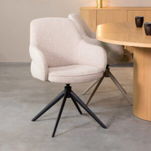 LABEL51 Eetkamerstoel Bern - Naturel - Boucle - Zwart Metalen Frame