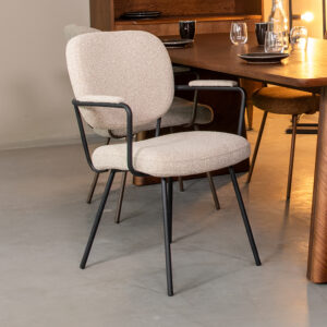 LABEL51 Eetkamerstoel Lausanne - Naturel - Boucle - Zwart Metalen Frame