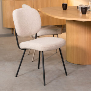 LABEL51 Eetkamerstoel Singapore - Naturel - Boucle - Zwart Metalen Frame