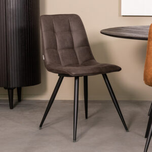 LABEL51 Eetkamerstoel Bistro - Antraciet - Kunstleder - Zwart Metalen Frame