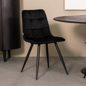 LABEL51 Eetkamerstoel Bistro - Zwart - Velvet - Zwart Metalen Frame