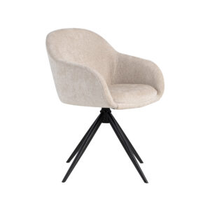 LABEL51 Eetkamerstoel Fiby - Naturel - Chenille - Zwart Metalen Frame