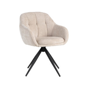 LABEL51 Eetkamerstoel Esma - Naturel - Chenille - Zwart Metalen Frame