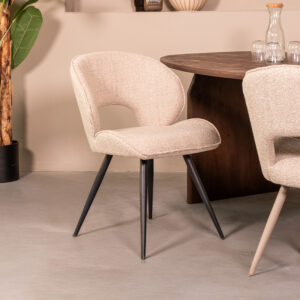 LABEL51 Eetkamerstoel Sakura - Naturel - Boucle - Zwart Metalen Frame
