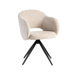 LABEL51 Eetkamerstoel Lela - Naturel - Chenille - Zwart Metalen Frame