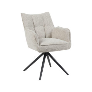 LABEL51 Eetkamerstoel Amalfi - Naturel - Boucle - Zwart Metalen Frame