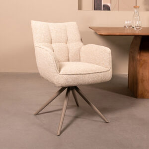 LABEL51 Eetkamerstoel Amalfi - Naturel - Boucle - Taupe Metalen Frame