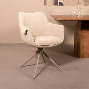 LABEL51 Eetkamerstoel Narumi - Naturel - Boucle - Taupe Metalen Frame