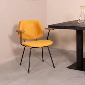 LABEL51 Eetkamerstoel Gastron - Oker - Velvet - Zwart Metalen Frame