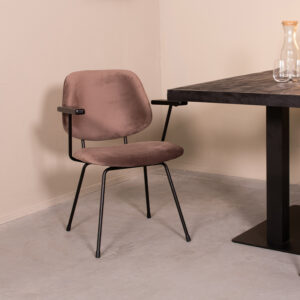 LABEL51 Eetkamerstoel Gastron - Taupe - Velvet - Zwart Metalen Frame