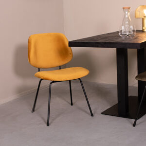 LABEL51 Eetkamerstoel Bello - Oker - Velvet - Zwart Metalen Frame