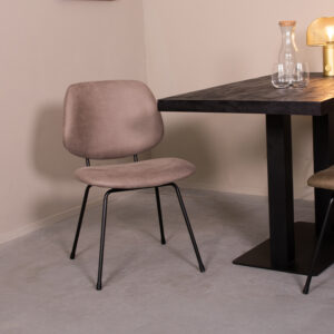 LABEL51 Eetkamerstoel Bello - Taupe - Kunstleder - Zwart Metalen Frame