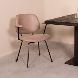 LABEL51 Eetkamerstoel Rivano - Taupe - Kunstleder - Zwart Metalen Frame