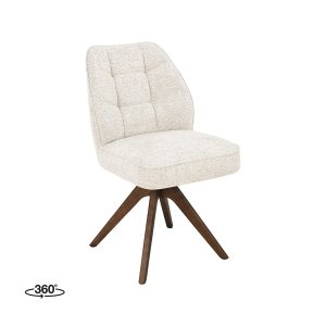 LABEL51 Eetkamerstoel Yuto - Beige - Geweven - Walnoot Houten Frame