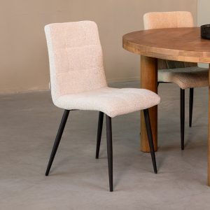 LABEL51 Eetkamerstoel Sam - Champagne - Boucle - Zwart Metalen Frame