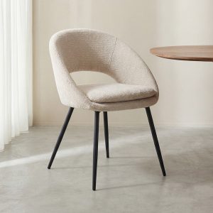 LABEL51 Eetkamerstoel Zohra - Naturel - Chenille - Zwart Metalen Frame