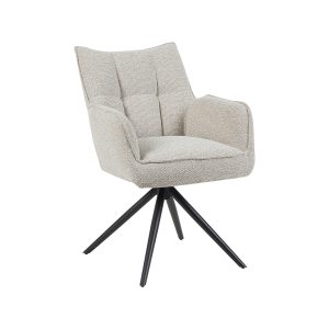 LABEL51 Eetkamerstoel Amalfi - Naturel - Boucle - Zwart Metalen Frame