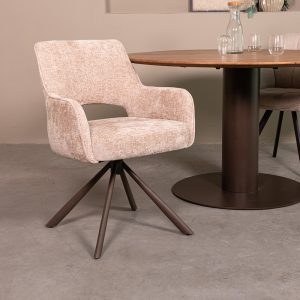 LABEL51 Eetkamerstoel Bergerac - Naturel - Chenille - Brons Metalen Frame