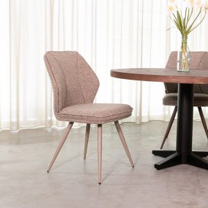 LABEL51 Eetkamerstoel Silvain - Mushroom - Boucle - Taupe Metalen Frame