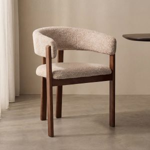 LABEL51 Eetkamerstoel Osaka - Beige - Geweven - Walnoot Houten Frame