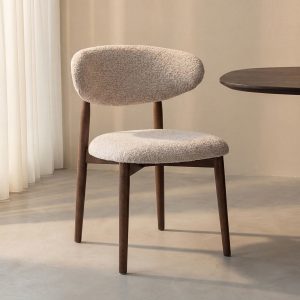 LABEL51 Eetkamerstoel Kyoto - Beige - Geweven - Walnoot Houten Frame