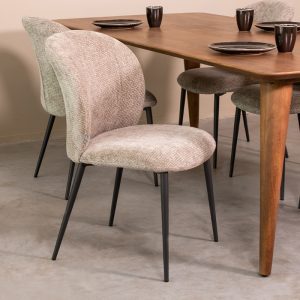 LABEL51 Eetkamerstoel Vino - Stone - Chenille - Zwart Metalen Frame