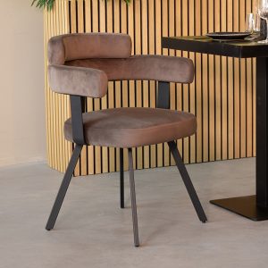 LABEL51 Eetkamerstoel Bardio - Taupe - Velvet - Zwart Metalen Frame