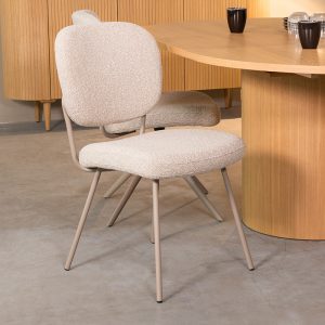 LABEL51 Eetkamerstoel Singapore - Naturel - Boucle - Taupe Metalen Frame