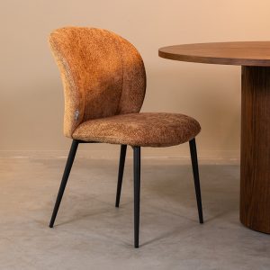 LABEL51 Eetkamerstoel Vino - Cognac - Chenille - Zwart Metalen Frame