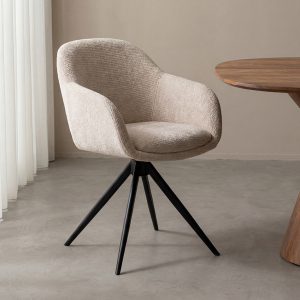 LABEL51 Eetkamerstoel Fiby - Naturel - Chenille - Zwart Metalen Frame