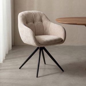 LABEL51 Eetkamerstoel Esma - Naturel - Chenille - Zwart Metalen Frame