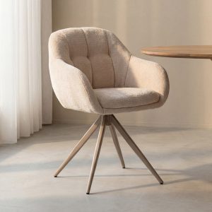 LABEL51 Eetkamerstoel Esma - Naturel - Chenille - Taupe Metalen Frame